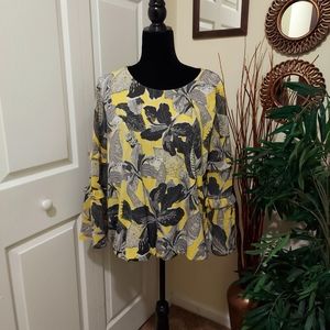 Yellow, Gray Pattern Blouse - Alfani